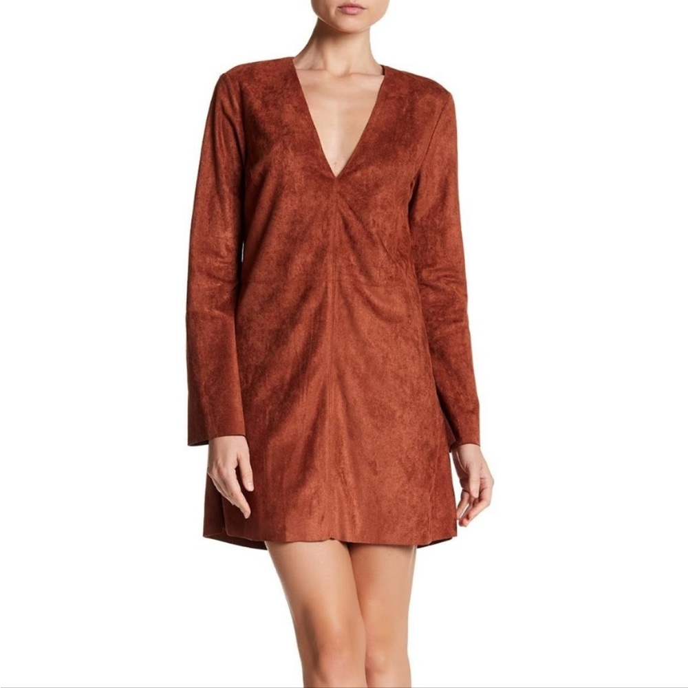 CLOSING SALE Astr Rust Suede V-Neck Mini Dress